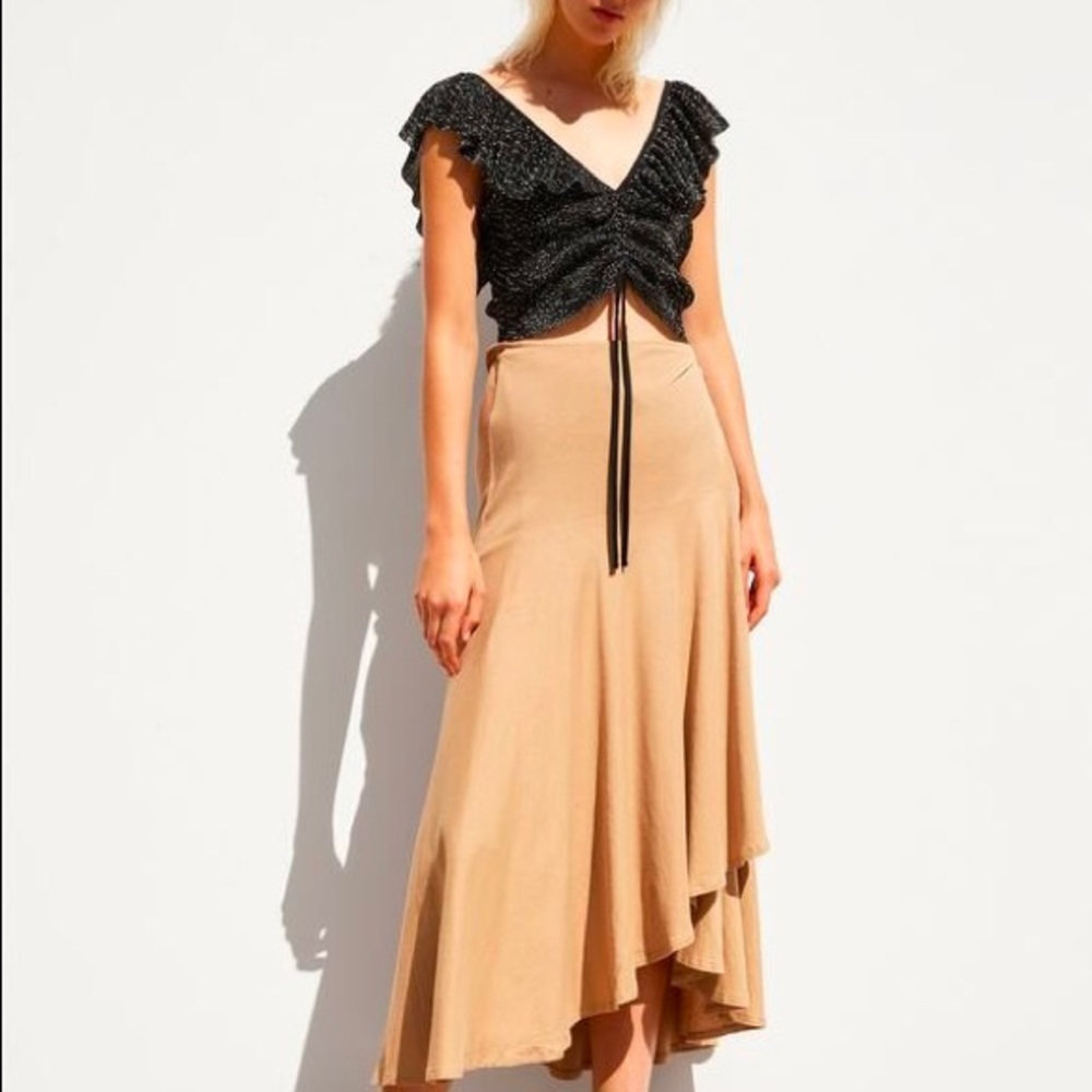 Zara Black Ruffled Polka Dot Cinched Crop Top